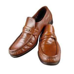Florsheim Mens Cognac Brown Leather Bit Loafers Moc Toe Shoes 8 D 1653-06-03